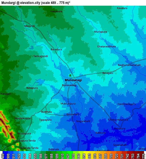 Zoom OUT 2x Mundargi, India elevation map