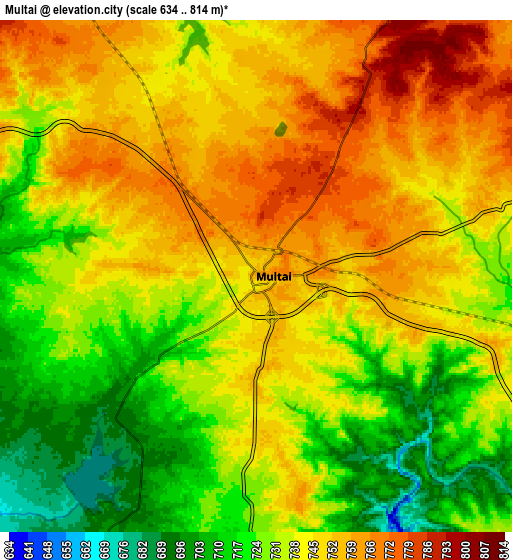 Zoom OUT 2x Multai, India elevation map