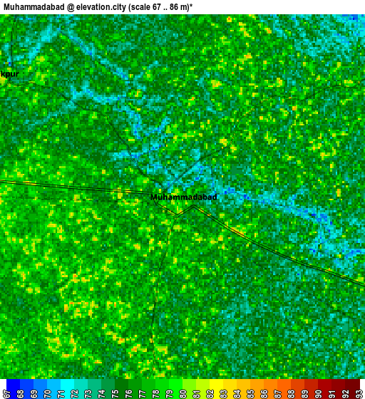 Zoom OUT 2x Muhammadābād, India elevation map