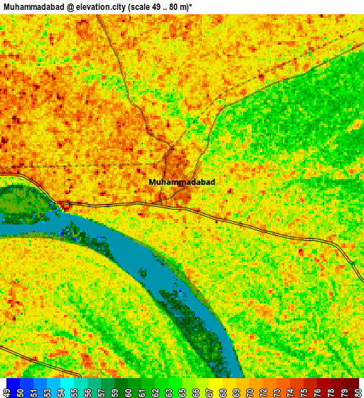 Zoom OUT 2x Muhammadābād, India elevation map