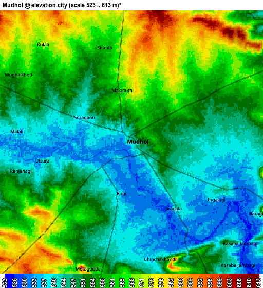 Zoom OUT 2x Mudhol, India elevation map