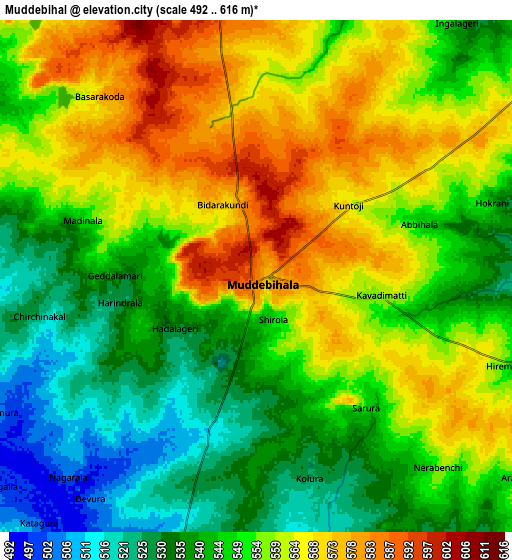 Zoom OUT 2x Muddebihāl, India elevation map