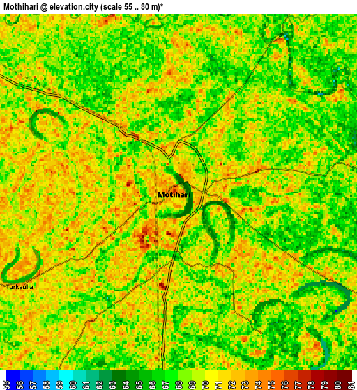Zoom OUT 2x Mothīhāri, India elevation map