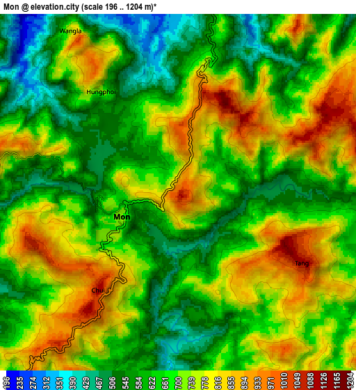 Zoom OUT 2x Mon, India elevation map