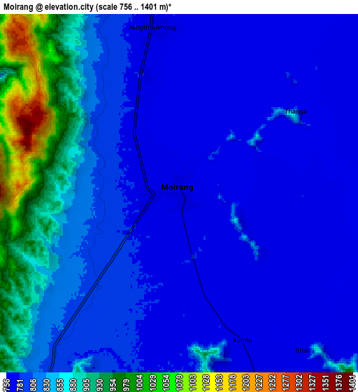 Zoom OUT 2x Moirāng, India elevation map