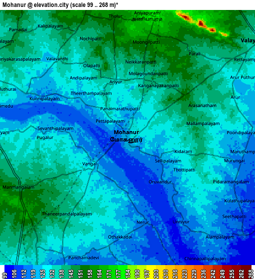 Zoom OUT 2x Mohanūr, India elevation map