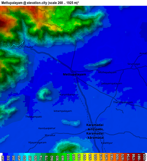 Zoom OUT 2x Mettupalayam, India elevation map