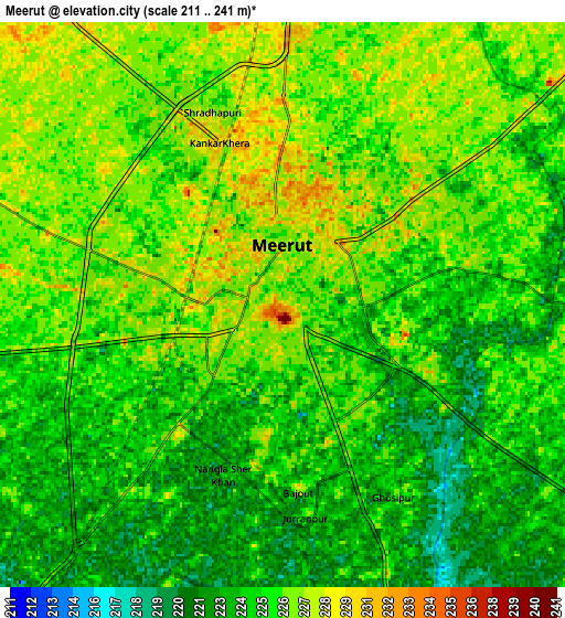 Zoom OUT 2x Meerut, India elevation map