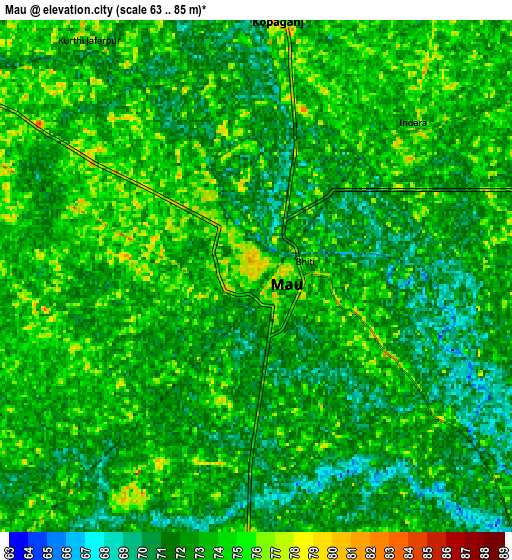 Zoom OUT 2x Mau, India elevation map