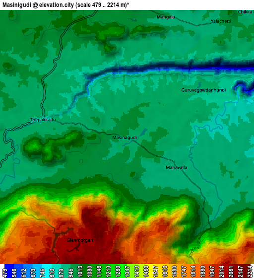 Zoom OUT 2x Masinigudi, India elevation map