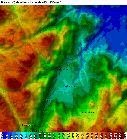 Zoom OUT 2x Marayur, India elevation map