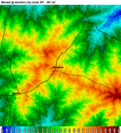 Zoom OUT 2x Mānwat, India elevation map