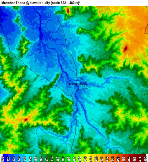 Zoom OUT 2x Manohar Thāna, India elevation map