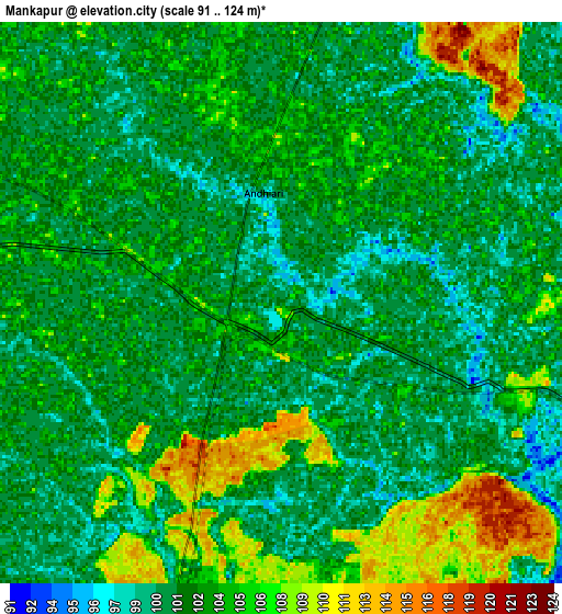 Zoom OUT 2x Mankāpur, India elevation map