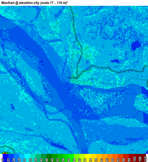Zoom OUT 2x Manihāri, India elevation map