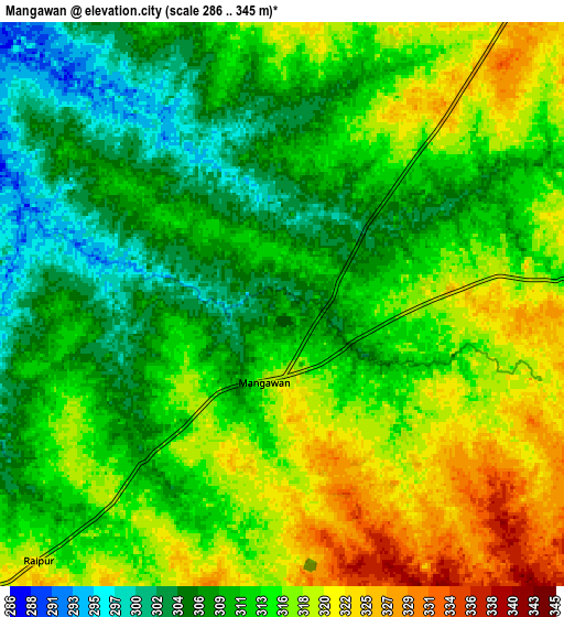 Zoom OUT 2x Mangawān, India elevation map