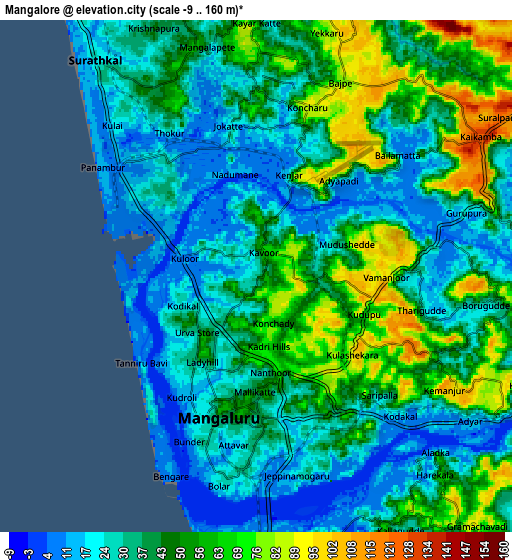 Zoom OUT 2x Mangalore, India elevation map