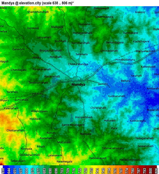 Zoom OUT 2x Mandya, India elevation map