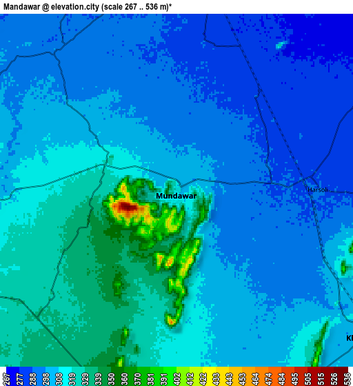 Zoom OUT 2x Mandāwar, India elevation map