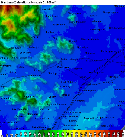 Zoom OUT 2x Mandasa, India elevation map