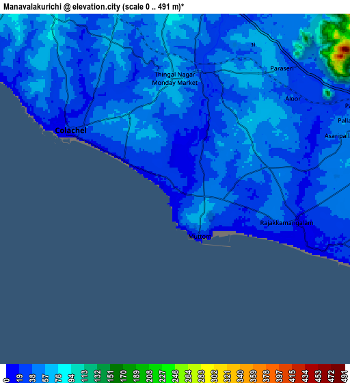 Zoom OUT 2x Manavālakurichi, India elevation map