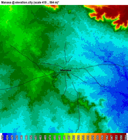 Zoom OUT 2x Manāsa, India elevation map