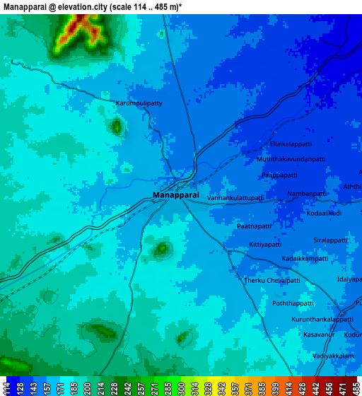 Zoom OUT 2x Manapparai, India elevation map