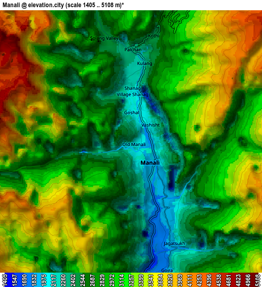 Zoom OUT 2x Manāli, India elevation map