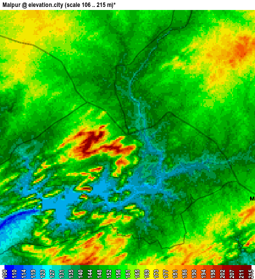 Zoom OUT 2x Mālpur, India elevation map