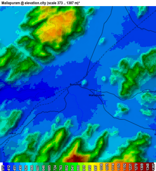 Zoom OUT 2x Mallāpuram, India elevation map