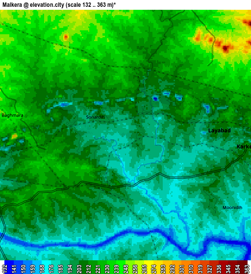 Zoom OUT 2x Malkera, India elevation map