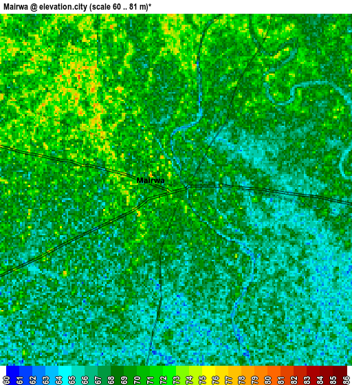 Zoom OUT 2x Mairwa, India elevation map