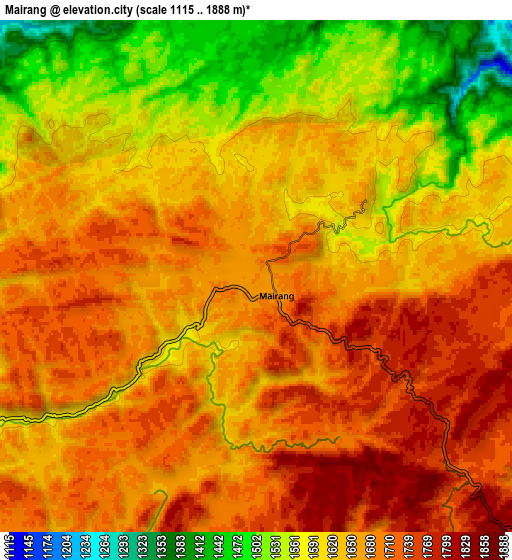 Zoom OUT 2x Mairang, India elevation map