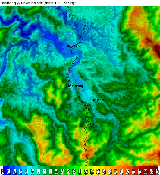 Zoom OUT 2x Maibong, India elevation map