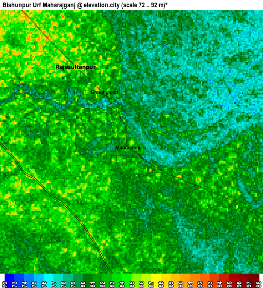 Zoom OUT 2x Bishunpur Urf Mahārājganj, India elevation map