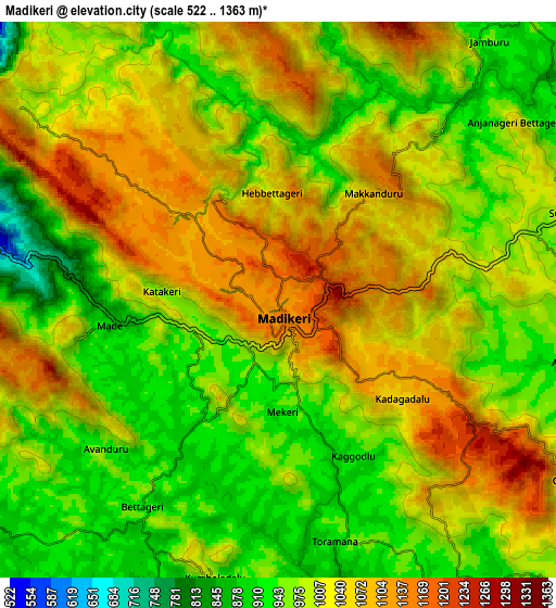 Zoom OUT 2x Madikeri, India elevation map