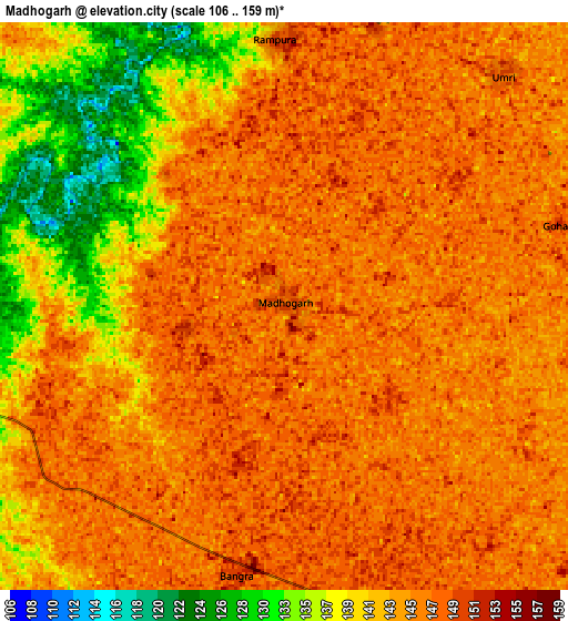 Zoom OUT 2x Mādhogarh, India elevation map