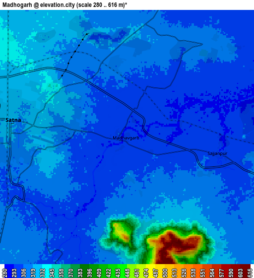 Zoom OUT 2x Madhogarh, India elevation map
