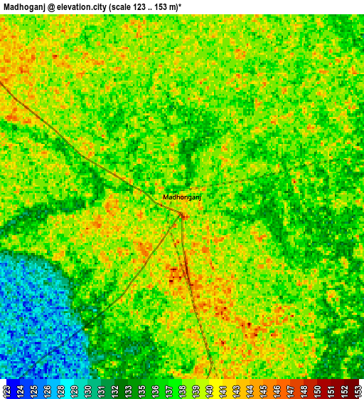 Zoom OUT 2x Mādhoganj, India elevation map