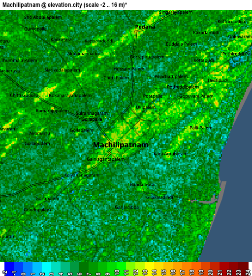 Zoom OUT 2x Machilīpatnam, India elevation map