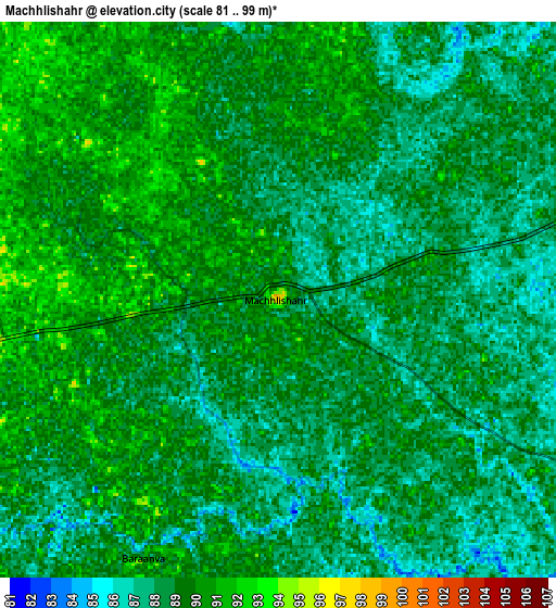 Zoom OUT 2x Machhlīshahr, India elevation map