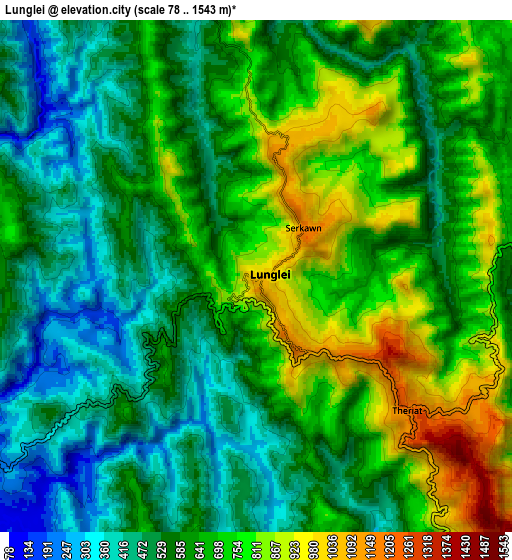 Zoom OUT 2x Lunglei, India elevation map