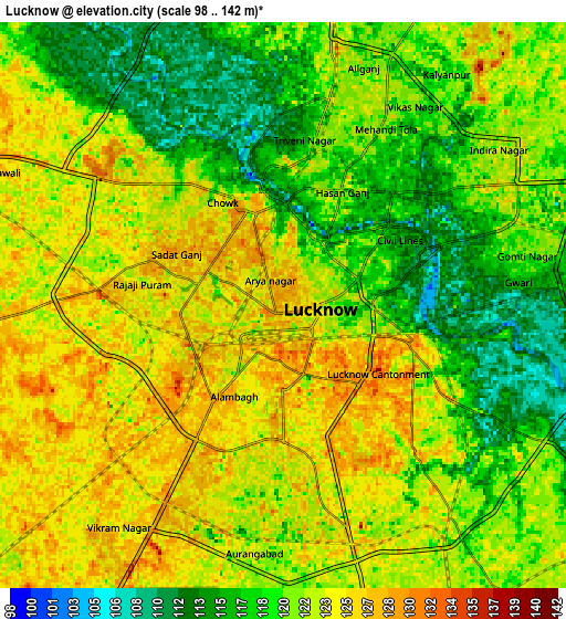 Zoom OUT 2x Lucknow, India elevation map