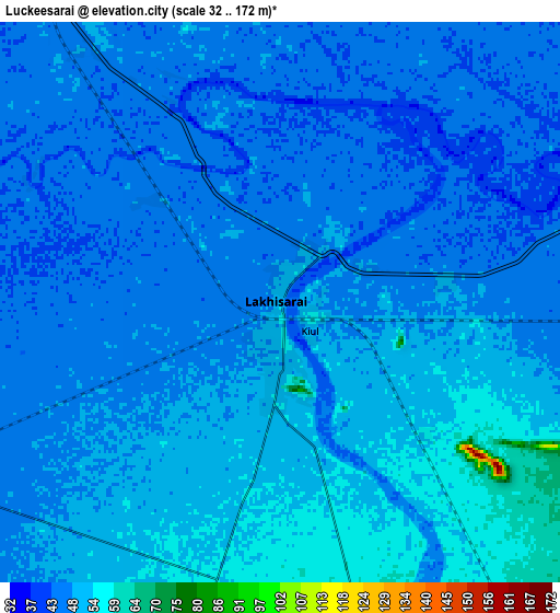 Zoom OUT 2x Luckeesarai, India elevation map