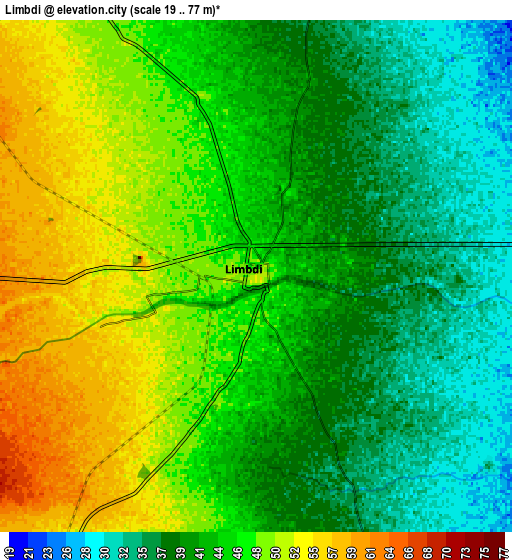 Zoom OUT 2x Limbdi, India elevation map