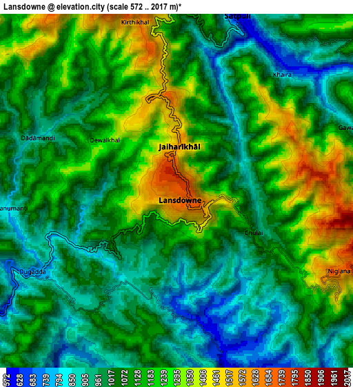 Zoom OUT 2x Lansdowne, India elevation map