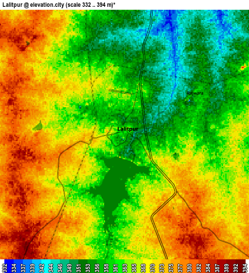 Zoom OUT 2x Lalitpur, India elevation map
