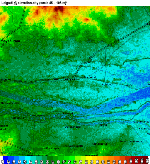 Zoom OUT 2x Lalgudi, India elevation map