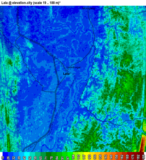 Zoom OUT 2x Lāla, India elevation map