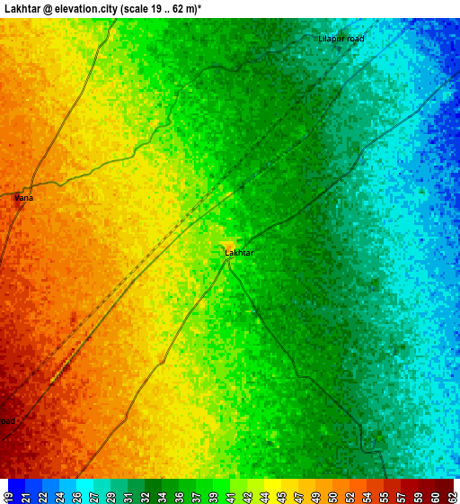 Zoom OUT 2x Lakhtar, India elevation map